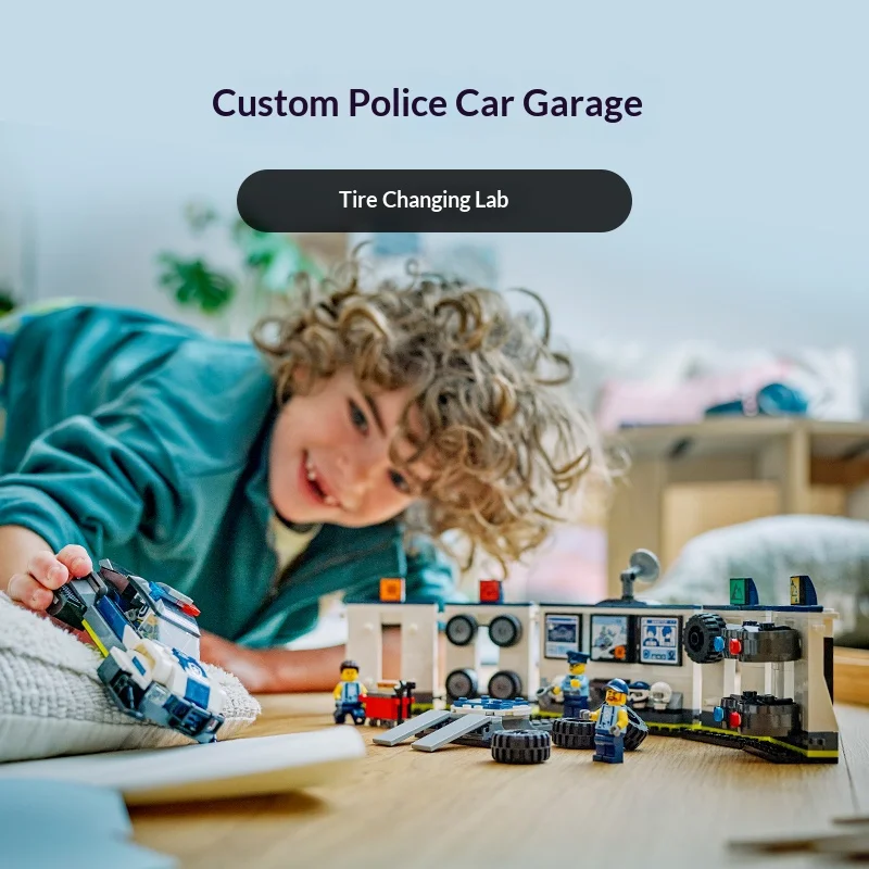 LEGO – blocs de construction série urbaine 60457, voiture de Police personnalisée, Garage, jouets pour garçons et enfants, cadeaux d'anniversaire et de noël