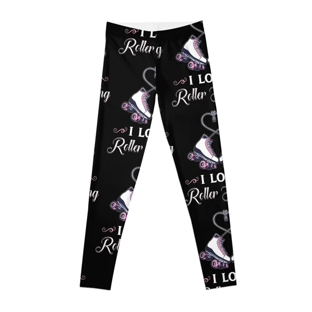 I Love Roller Skating! Women Girls Pink Boots Heart Laces Leggings leggins push up woman Women's push-up leggins