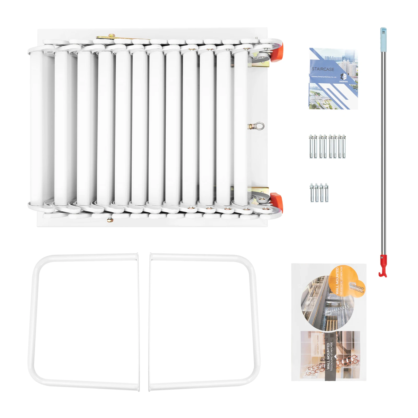 12단계 벽걸이형 계단, 8800lbs 10Ft용 고강도 접이식 다락방 사다리, 로프트/지하실 접근을 위한 공간 절약형(흰색)