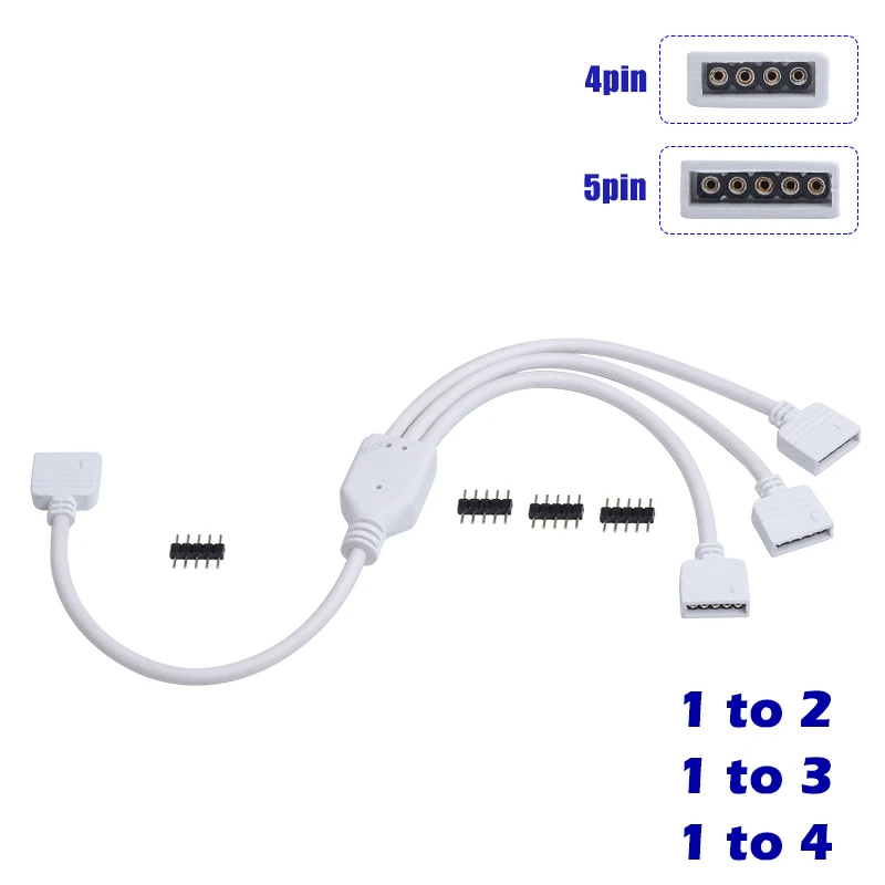 4PIN 5PIN RGB RGBW Splitter Cable Connector DC 12V Lighting Connector Wire 1 To 2 3 4 Way Extension Cord Y Shape LED Splitter