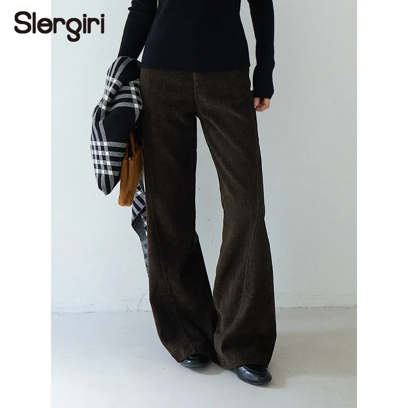 

Корейские повседневные брюки Slergiri с высокой талией прямого кроя для женщин, модные новинки 2026 года, осенне-зимние однотонные утепленные брюки-клеш