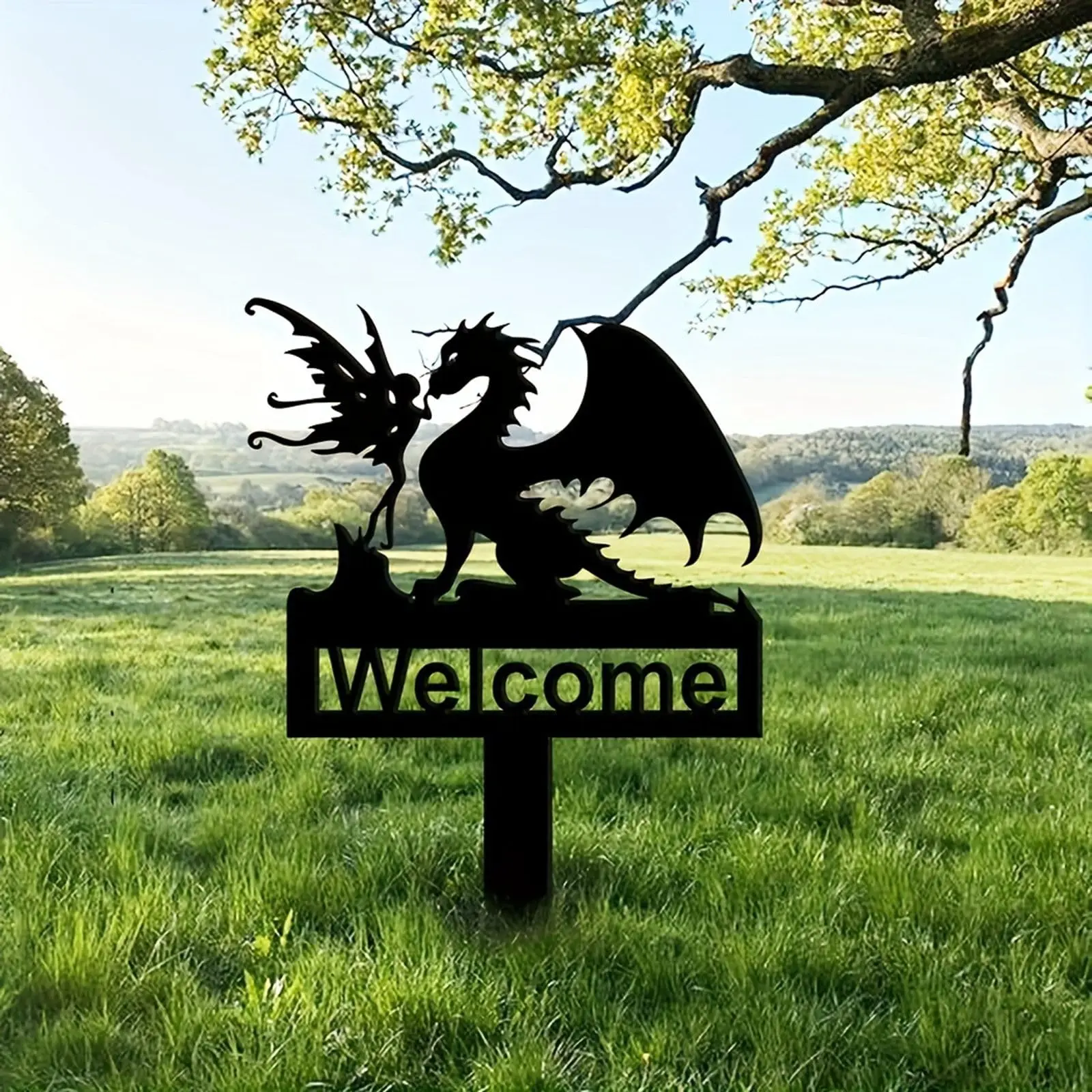 Elf Dinosaur Garden Fairy Tale Welcome Logo, Metal Dinosaur Garden Logo, Lawn Horticulture Decoration