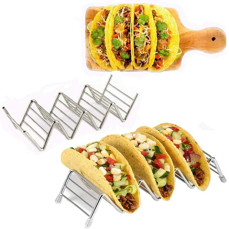 Taco Holder Mexican Pizza Roll Shelf Burrito Potato Chips Rack Shells Taco Rack Stainless Steel Creative Tableware Pancake Stand