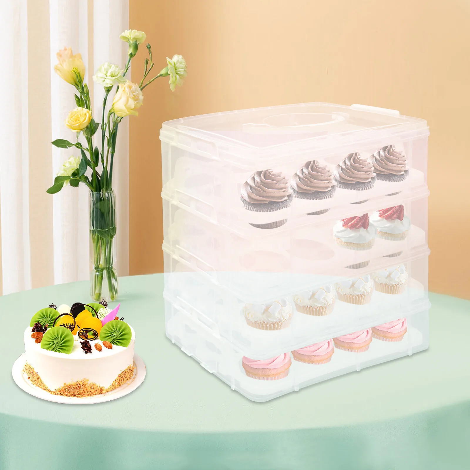 

4 Tier Cupcake Carrier For Party Transport 48 Cupcake Holder Cake Box