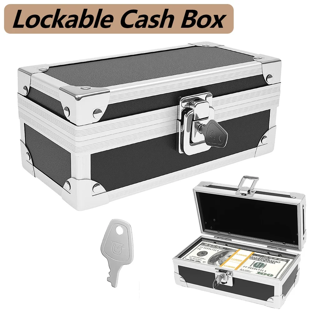 Lockable Cash Box Aluminium Alloy Money Storage Box with Key Portable Anti Theft Small Cash Box Multi-role Storage Box for Home