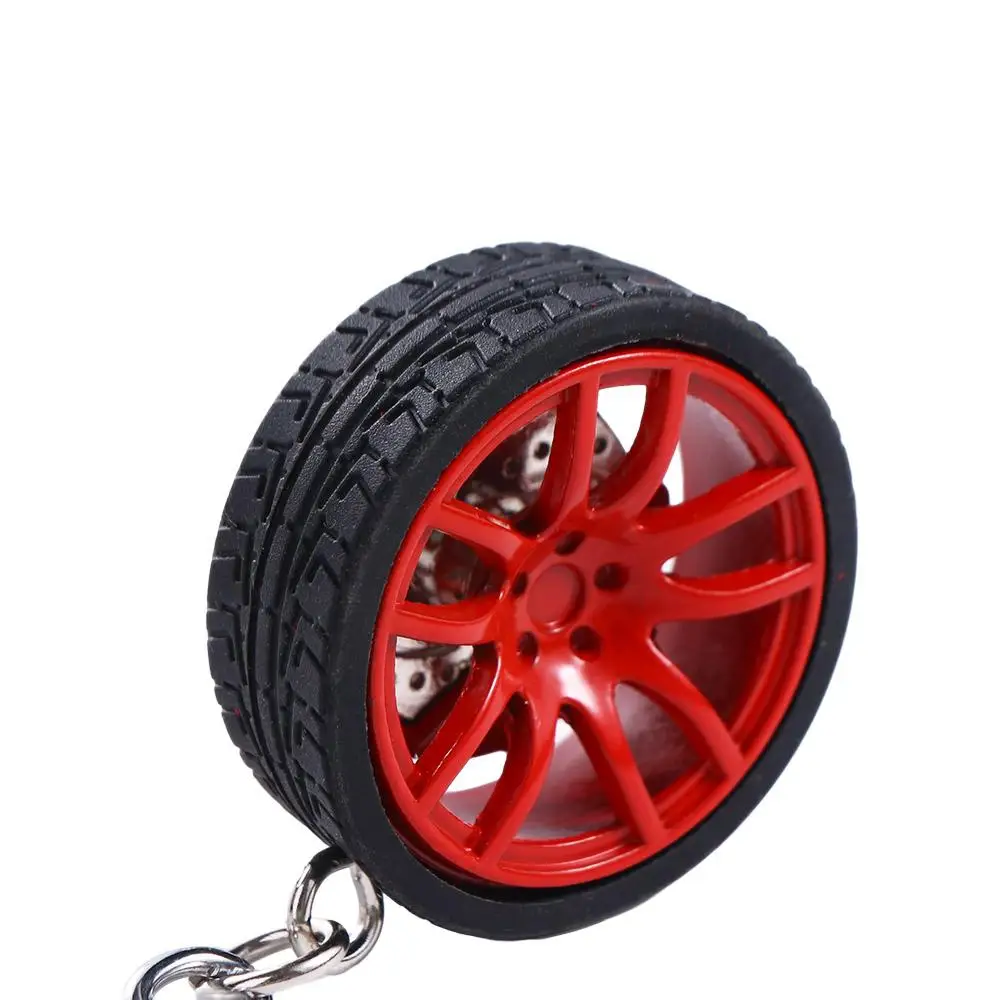 Funny Simulation Tire Car Wheel Keychain Alloy Wheel Rim with Brake Disc Rubber Tire Keyring Auto Wheel Silicone Car Lover Gifts