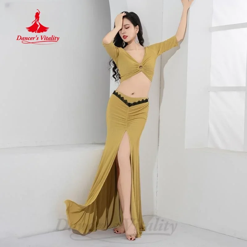 

Комплект костюмов BellyDance, осень/зима, новый топ с v-образным вырезом и длинными рукавами + сексуальная юбка «рыбий хвост», 2 предмета, женская одежда для восточных танцев
