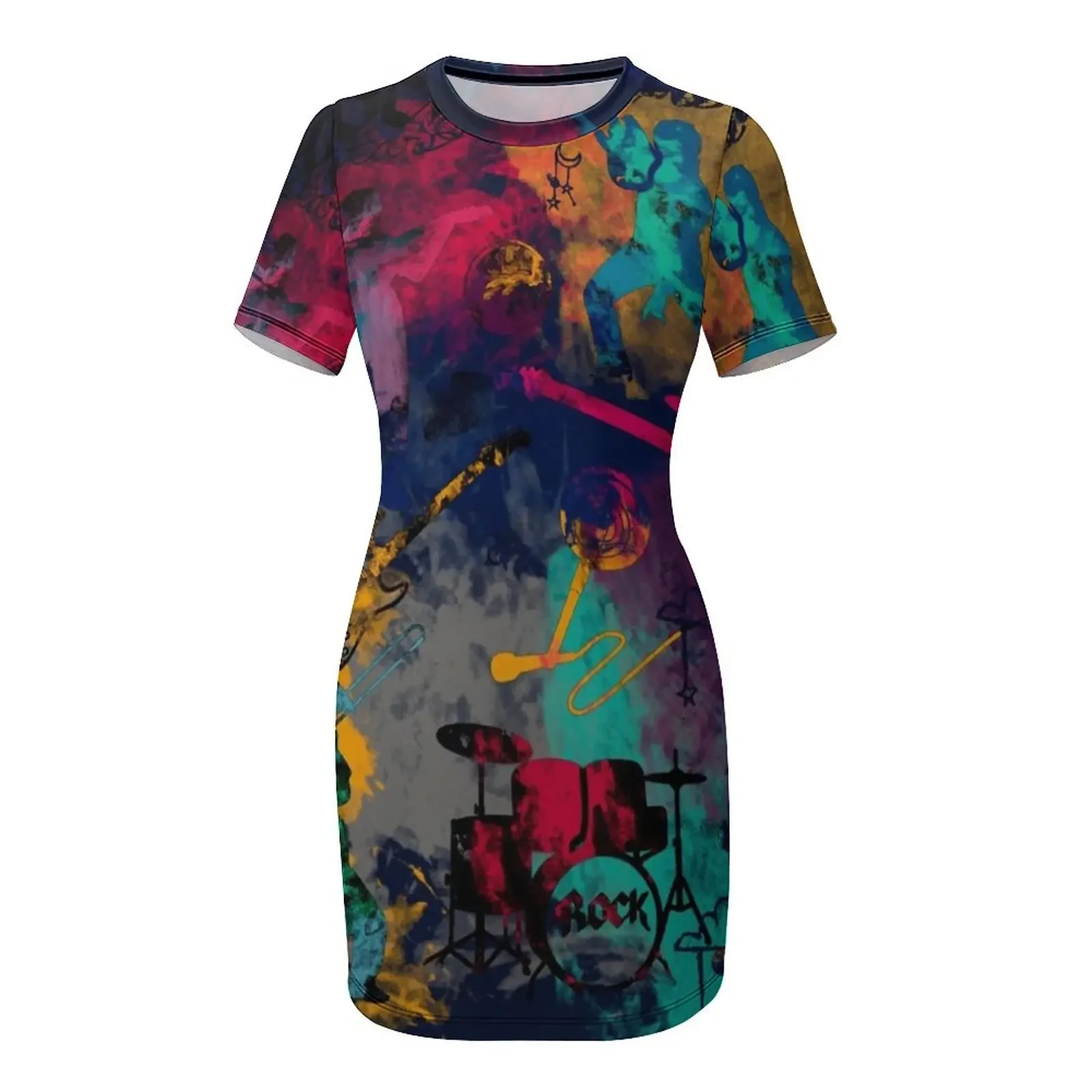 록 밴드 반팔 드레스 여성용 댄스 파티 의류 우아한 여성 세트 드레스