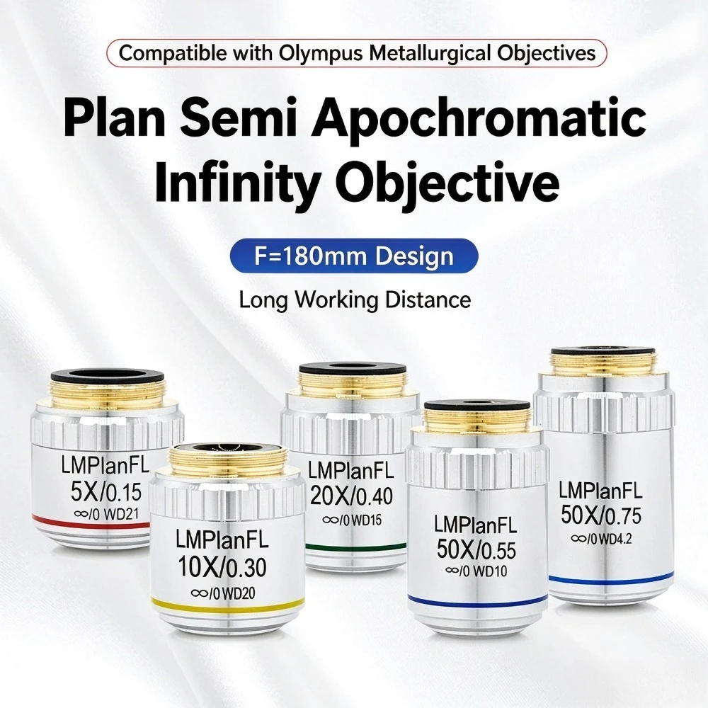 Long Working Distance Infinity Objective Lens 5X 10X 20X 50X Metallographic Plan achromatic Semi-Apochromatic RMS Thread Mount