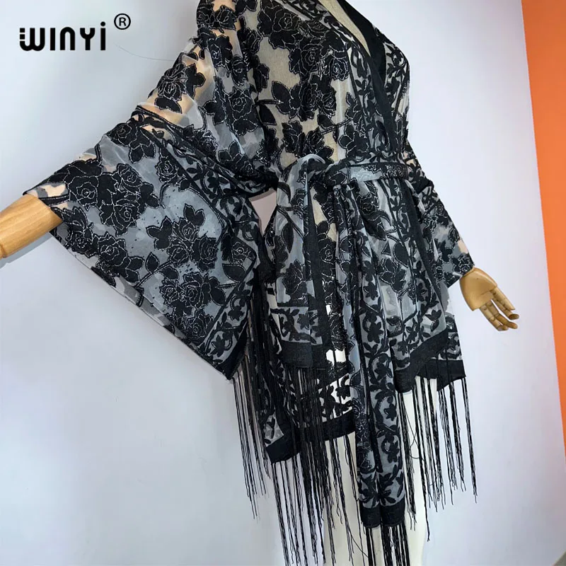 WINYI beachwear women Bohemian Perspective tassel cardigan Africa Cardigan Outerwear For Women Summer elegant Kimono