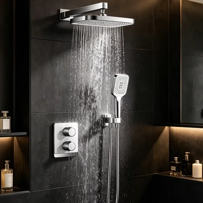 Hot Selling In-Wall Hot Cold Dual-Use Shower Set Polished Chrome Brass Valve Coreconstant Temperature Shower Faucets