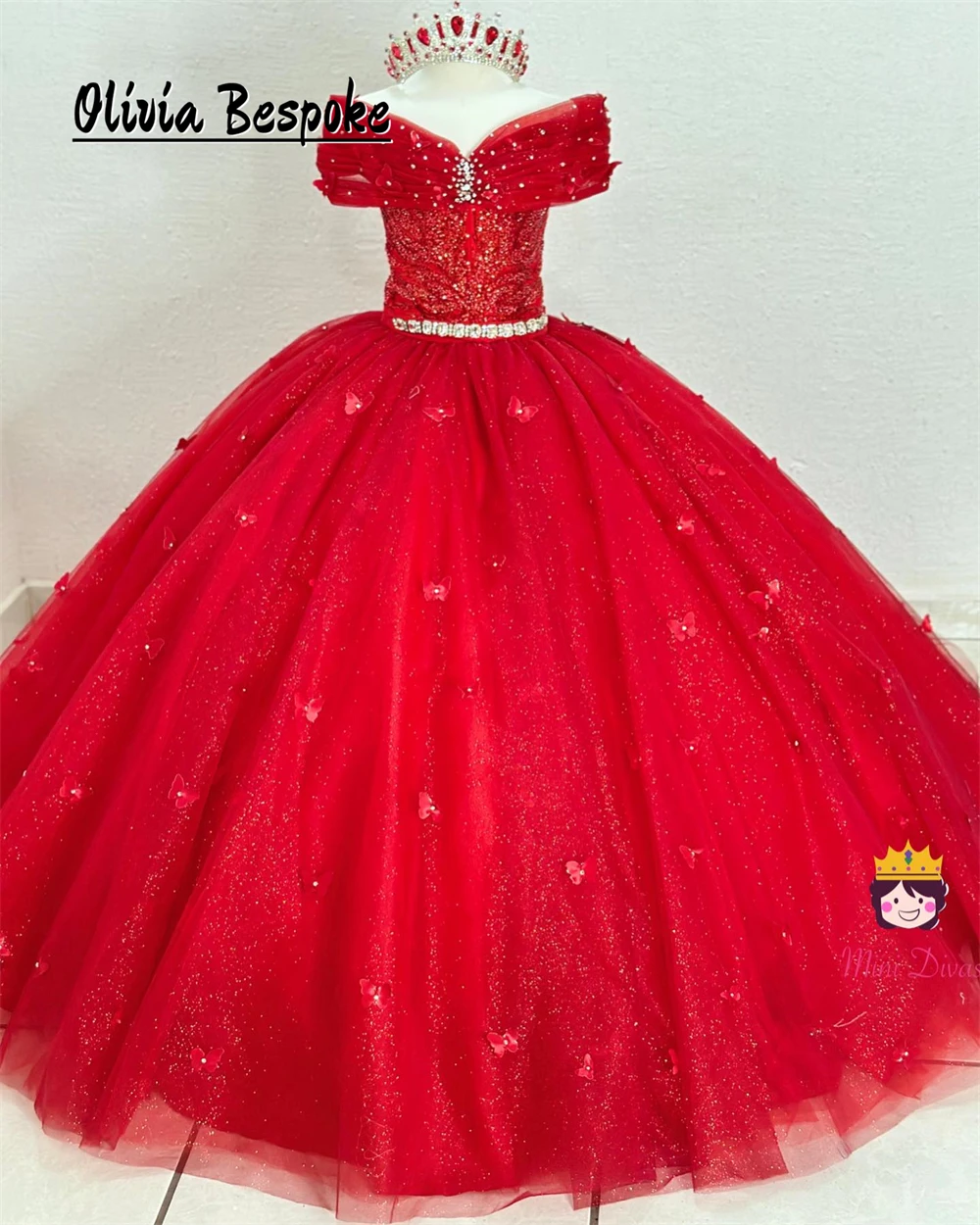 

Engaging Red Beadings Flower Girls Dresses 2024 Crystal Butterfly Appliques Ball Gown Princess Pageant Dress Birthday Party Gown