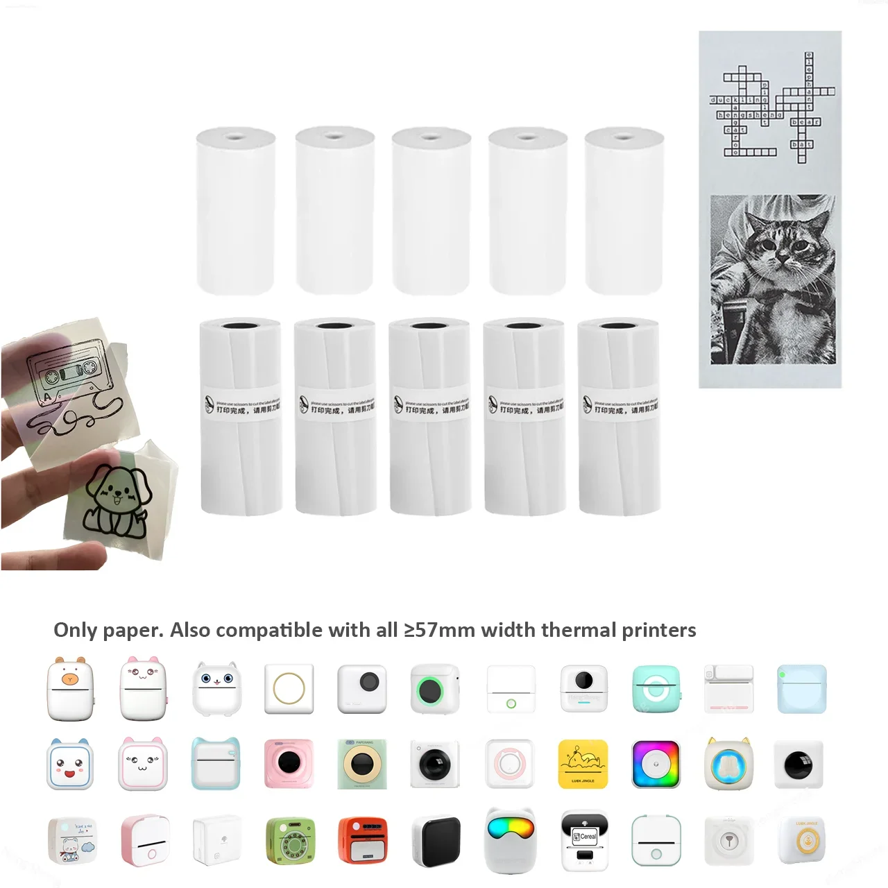 Mini Printer Transparent Sticker Thermal Paper Label Paper Photo Papers For PeriPage PAPERANG Poooli 57mm width Photo Printer