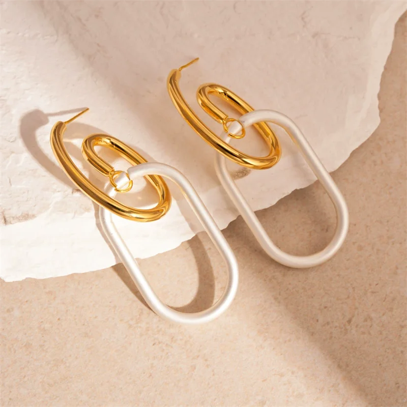 XIALUOKE Geometric Metal Oval Pendant Long Earrings For Women\'s Party Wedding Festival Jewelry Accessories