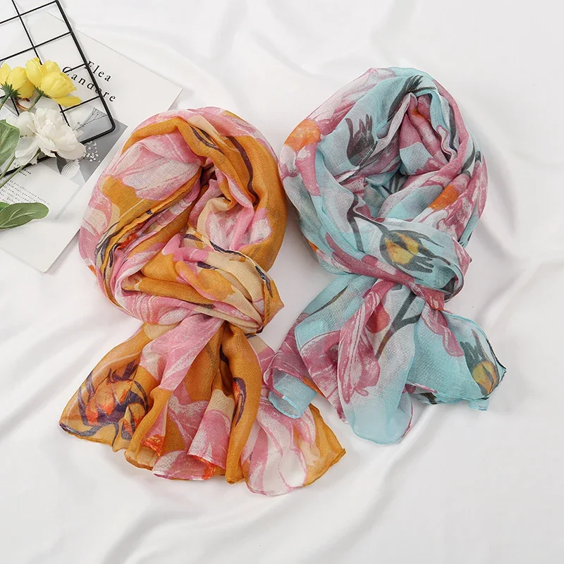 Women Floral Viscose Scarf Lady Printed Soft Voile Islam Shawls and Wraps Female Foulard Woman Scarves Long Thin Headscarf hijab