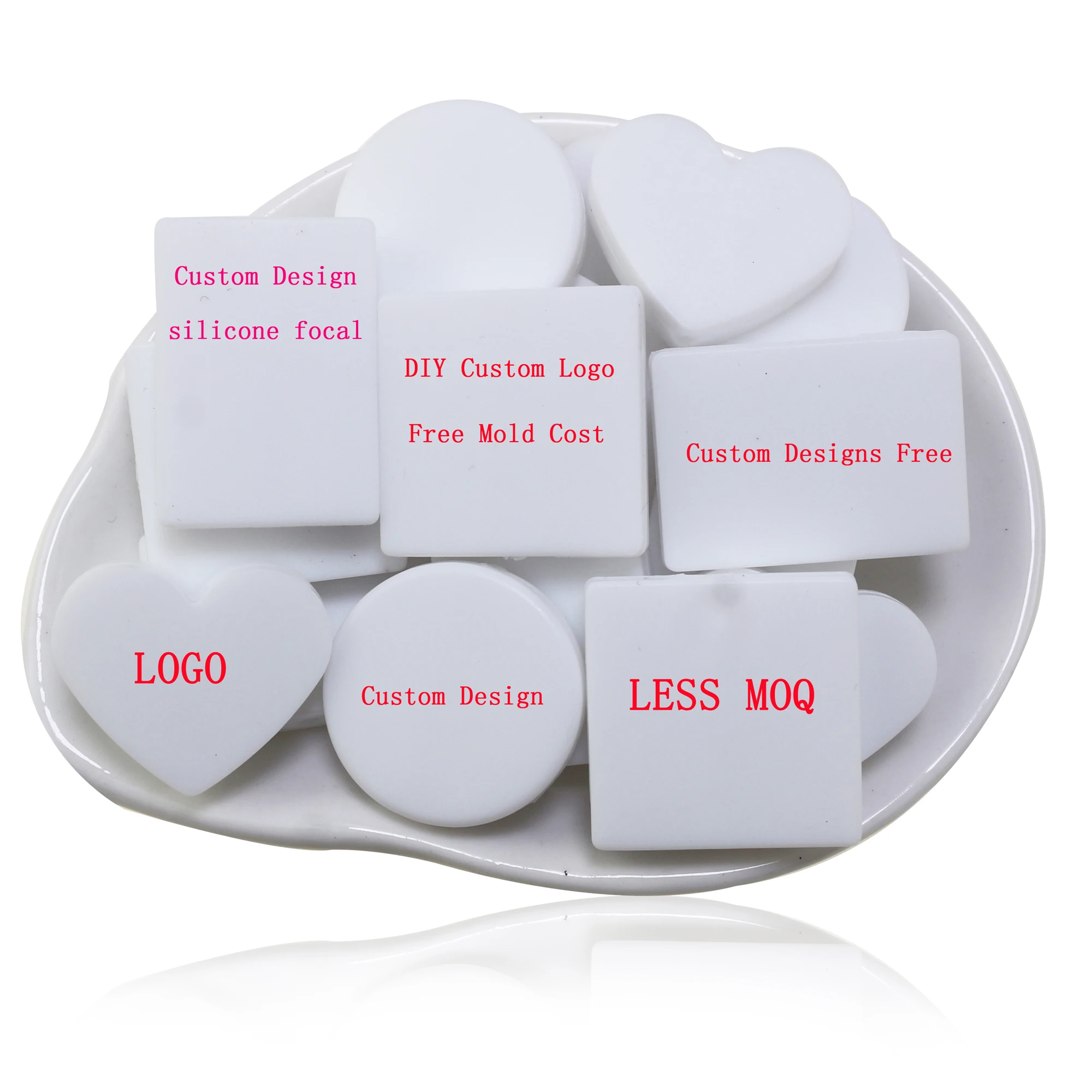 100Pcs Free Sample Custom Print Silicone Focal Beads Design Your Beads Round Heart Rectangle Square For Making Pens