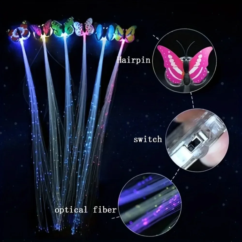 E5 5Pcs Colorful Butterfly Lights Glow Hair Braid Braids Wig Women Bar Party Hair Clip Light Novetly Accessories Random Color