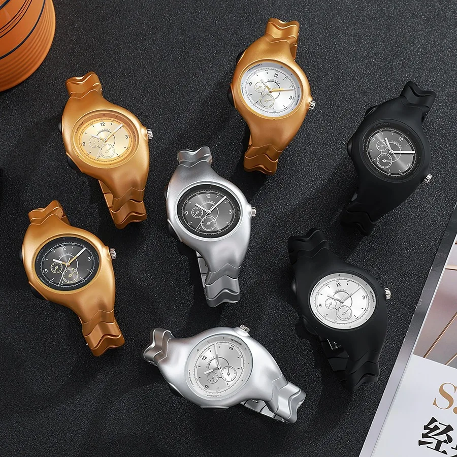Men Integrated Alloy Band Chronograph Style Quartz Watches Multi Function Subdial Sports Analog Wrist Watches