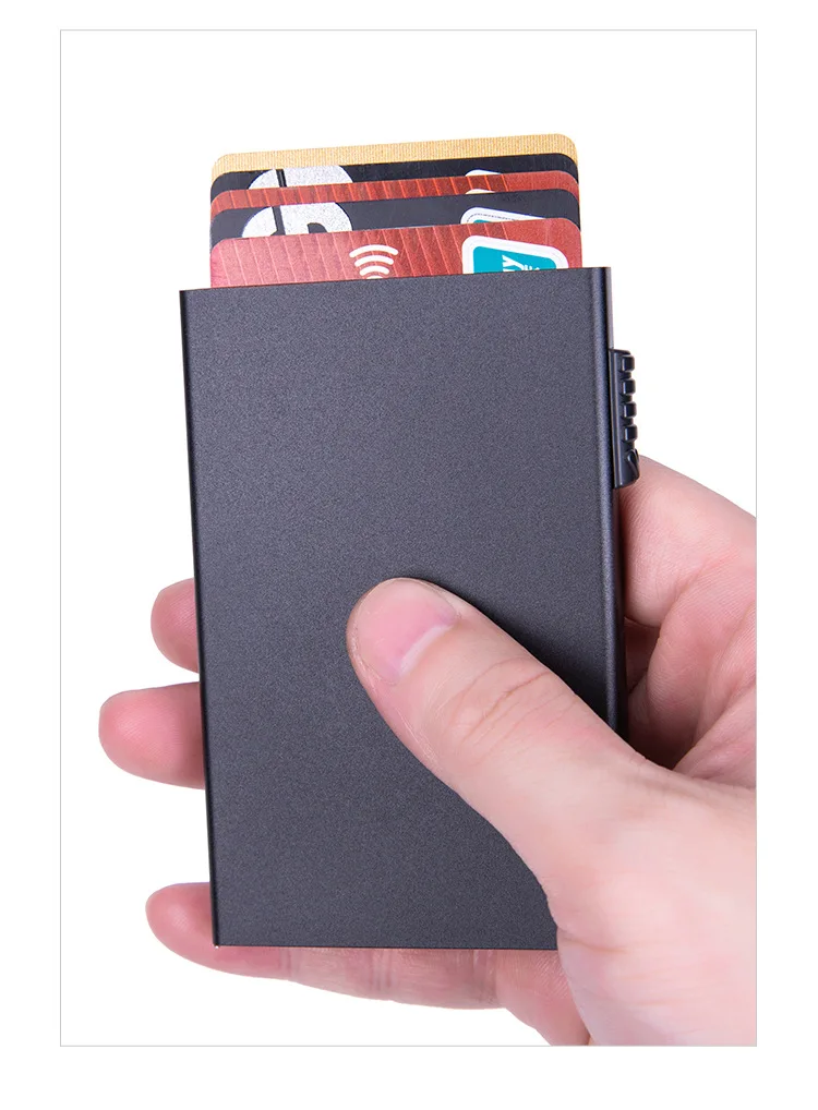 Magischer Ausweis- und Kreditkartenhalter, Smart Wallet für Damen und Herren, ID-Kartenetui, Metall, dünn, schlank, Pop-Up, Aluminium, minimalistische Geldbörse – Detail 9