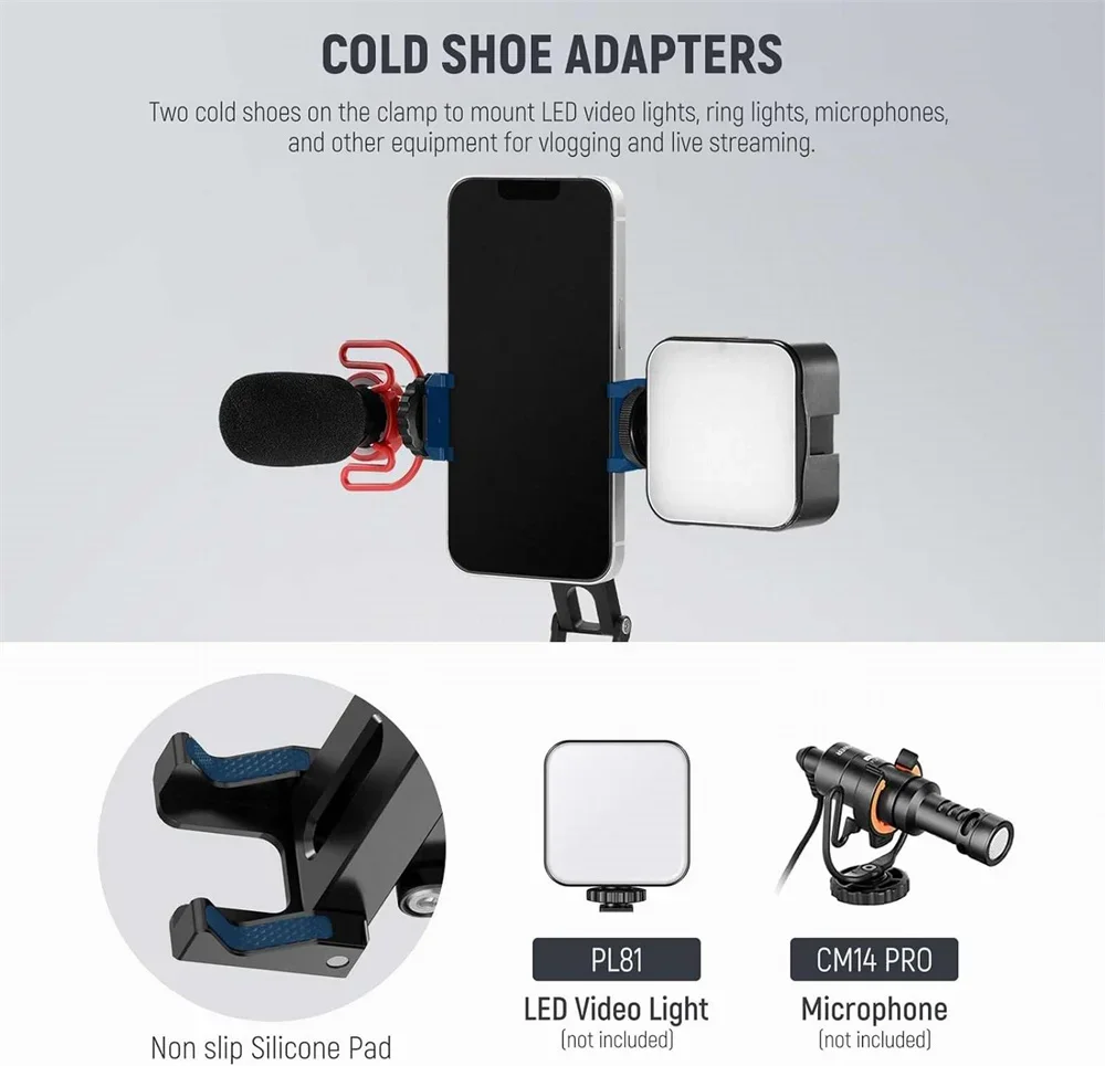 ثلاثي قابلة للطي قبضة الهاتف جبل سبائك الألومنيوم ترايبود محول ث/حذاء بارد سطح المكتب/هجين محمول لمدونات الفيديو والبثات