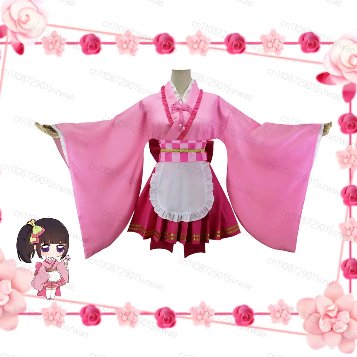 

2025 Anime Demon Killer Cosplay Costumes Tsuyuri Kanawo Maid Outfit Apron Dress Kimono Women Uniforms Wigs Cosplay