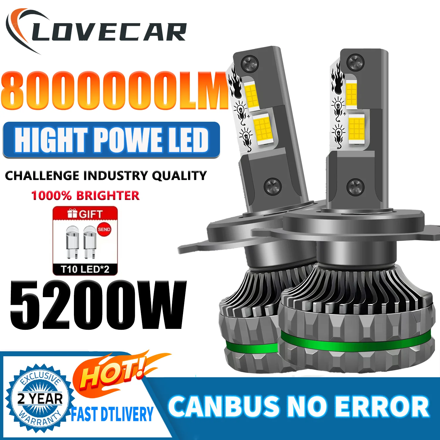 

LOVECAR LED H4 White Bright 6500K 50000000LM Lamps Combo Light High Beam Led Headlight Bulbs Turbo 12v 24v Super Bright Lamp