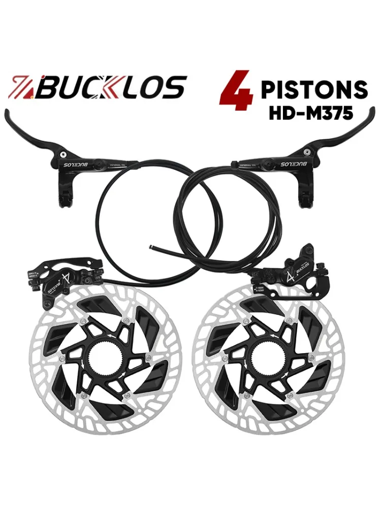 AliExpress BUCKLOS HD-M735 MTB 4 Psitons Brake Set Front 850mm Rear 1630mm Bicycle Hydraulic Disc Brake 160mm Heat Dissipation Brake Rotors