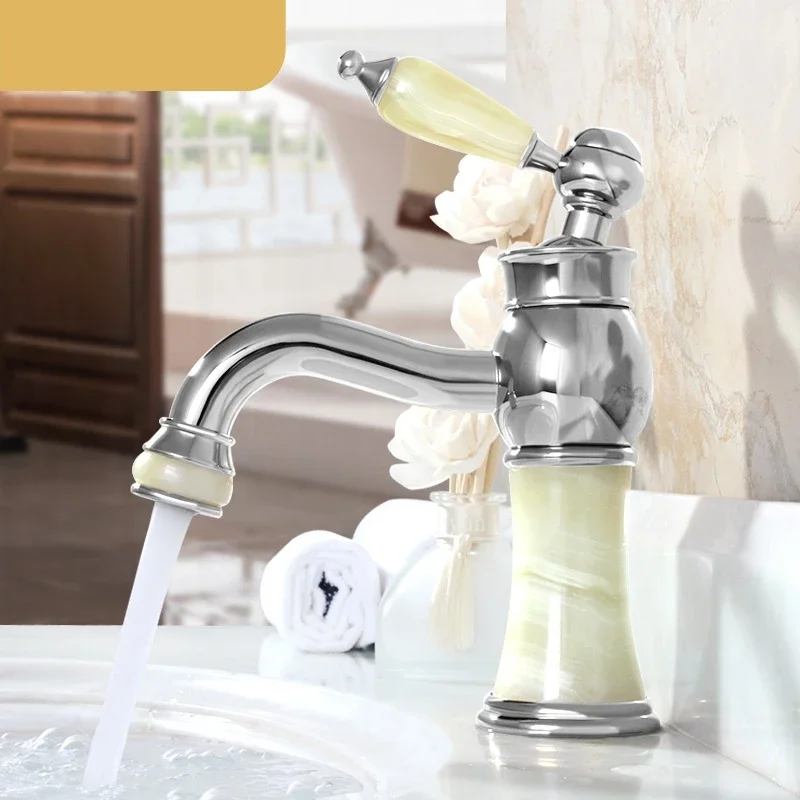 High quality Bathroom luxury chrome Brass Jade Hot and cold Water tap European Basin Faucet Sink Mixer Tap Faucet