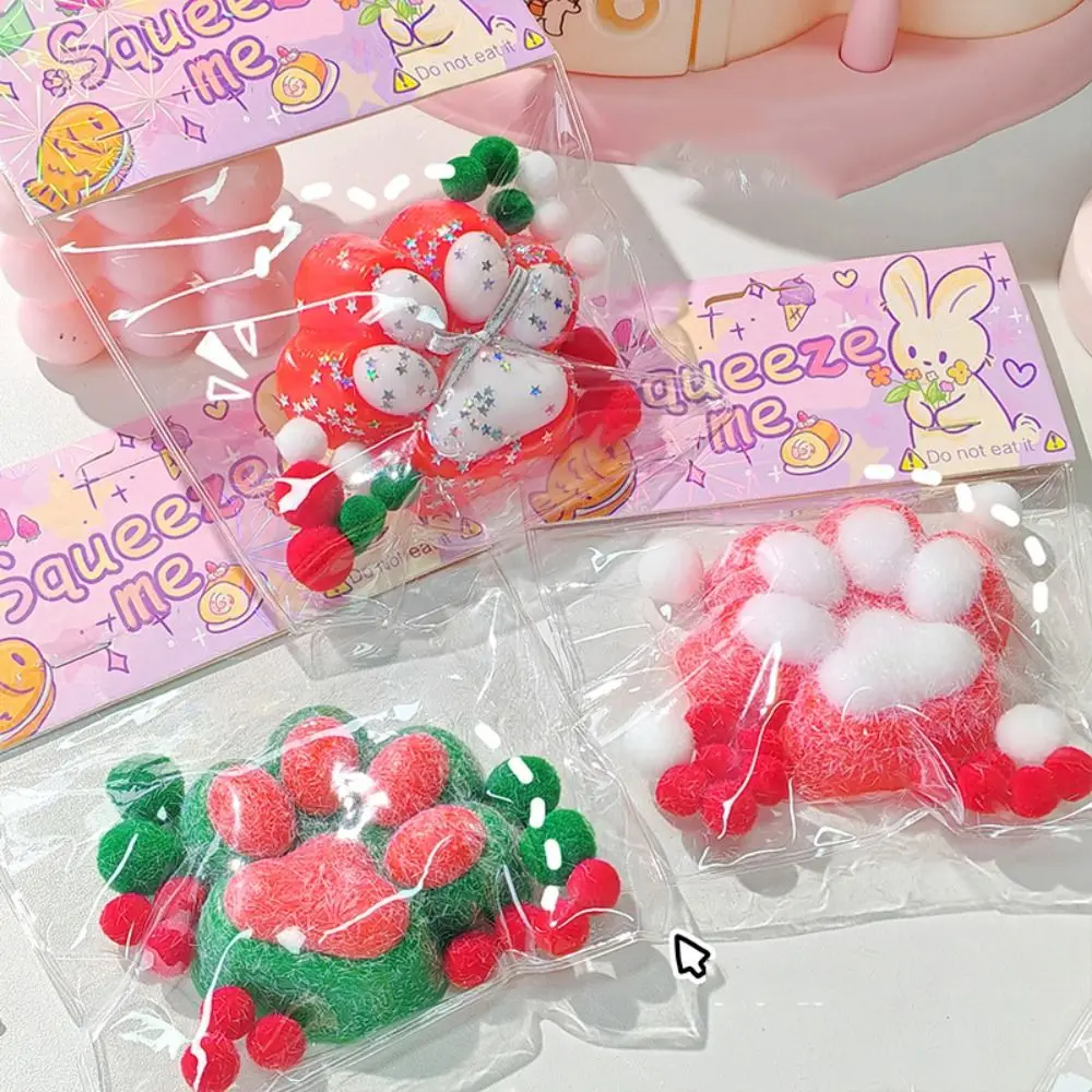 Funny Kneading Christmas Cat Paw Squeeze Toys Slow Rebound Silicone Cartoon Cat Claw 6.5cm Handmade Cat Paw Pinch Children