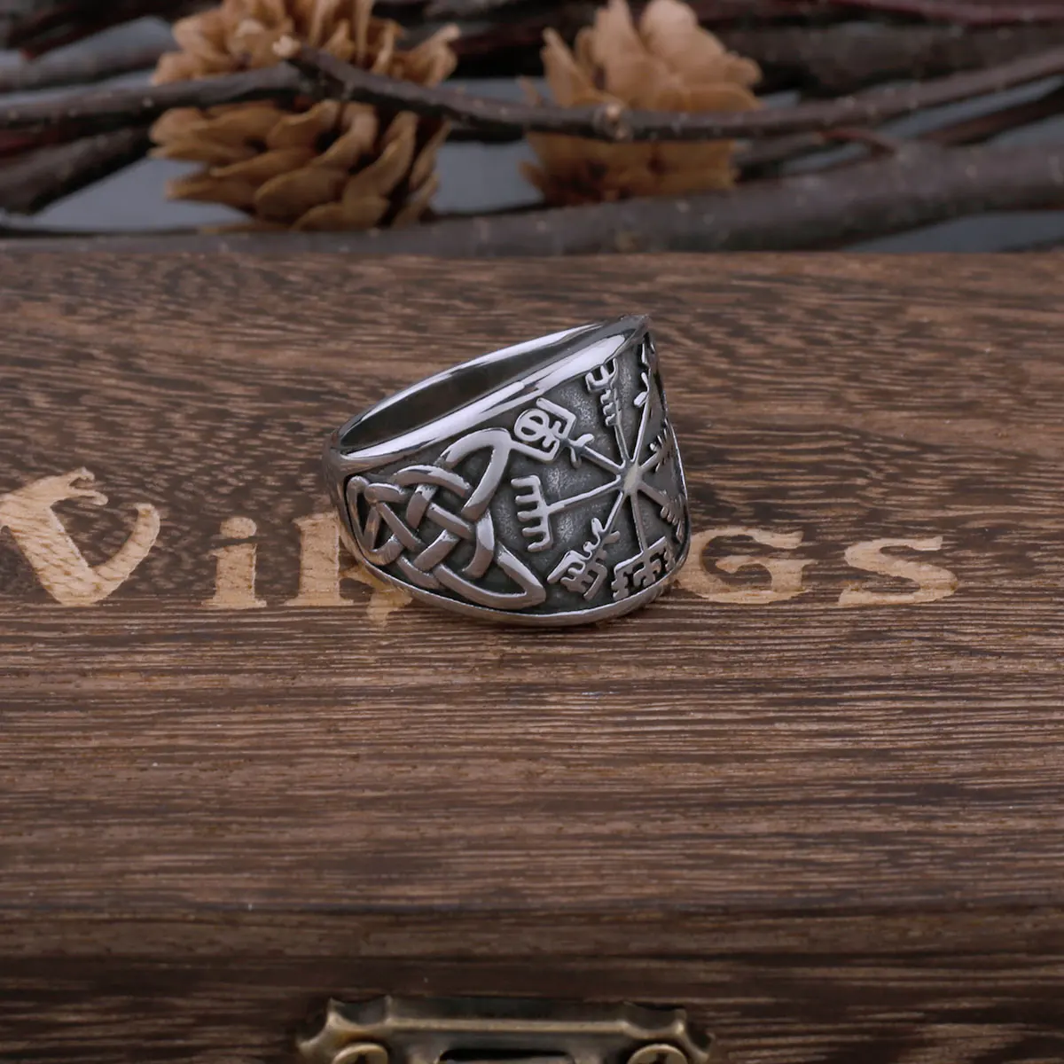 Viking Compass Rune Stainless Steel Ring Mens Biker Celtic Amulet Finger Accessories Ring Gift for Boyfriend