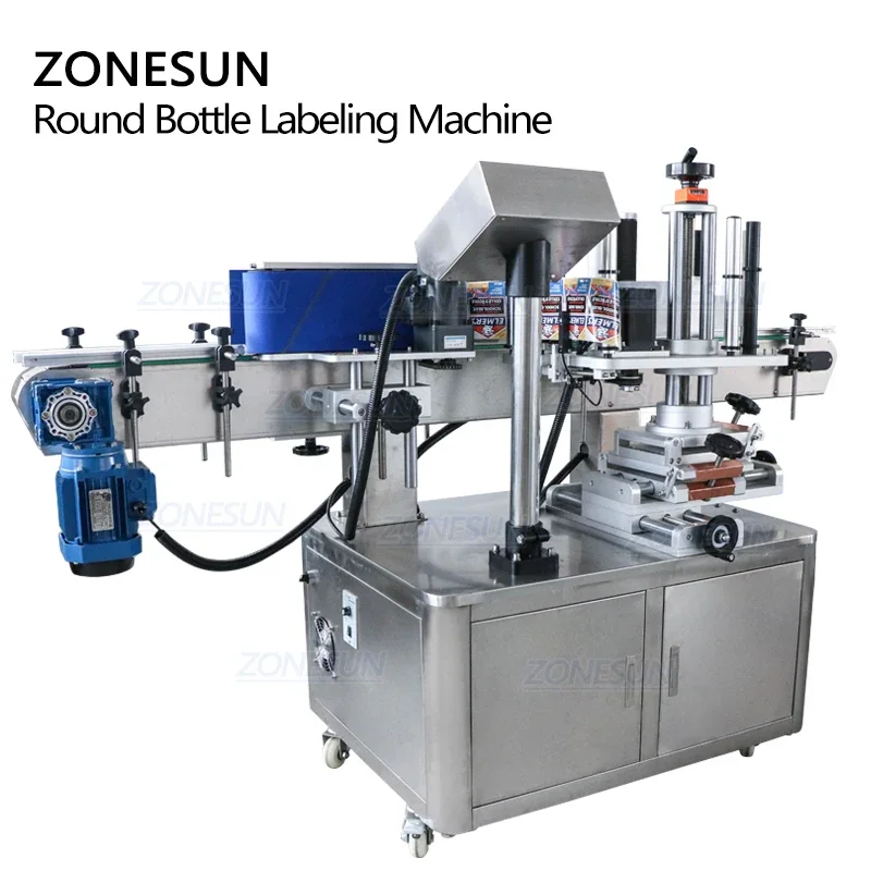 ZONESUN-máquina etiquetadora de latas para botellas, tarros de plástico y vidrio, Perfume, vino redondo, automático, Vertical, para producción