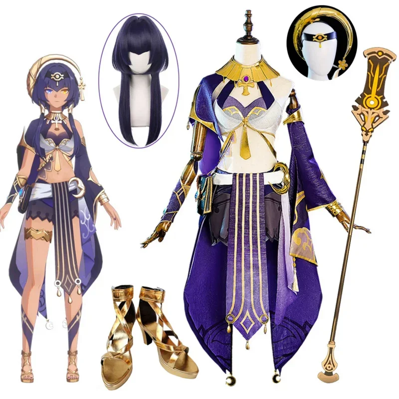 Genshin Impact Cosplay Costume Set pour femme, perruque, arme, personnel des sables écarlates, accessoire de jeu, Halloween, jeu, ci-après, ace