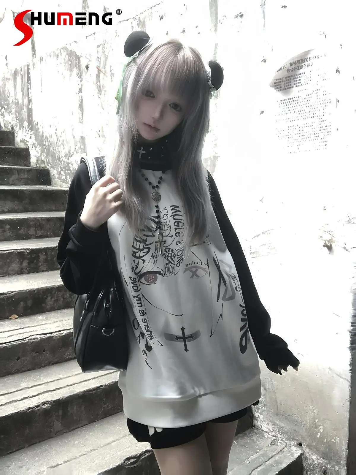 

Japanese Subculture 2D Mine Style LooseHoodies Spring and Autumn Anime Printing Student Kawaii Casual Sweatshirts Women Y2k Tops