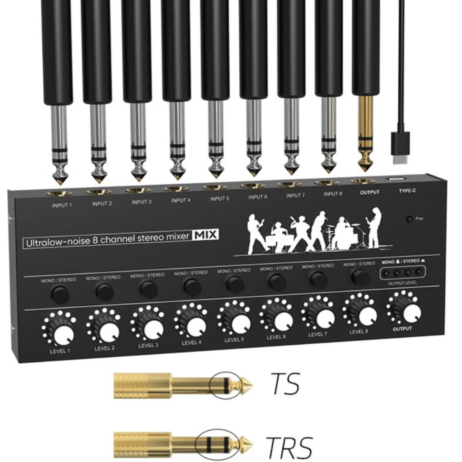8-Channel Audio Mixer USB-powered Stereo Audio Mixer Compact for Streamers, Artists, Live Broadcasting, Home Production, Desktop