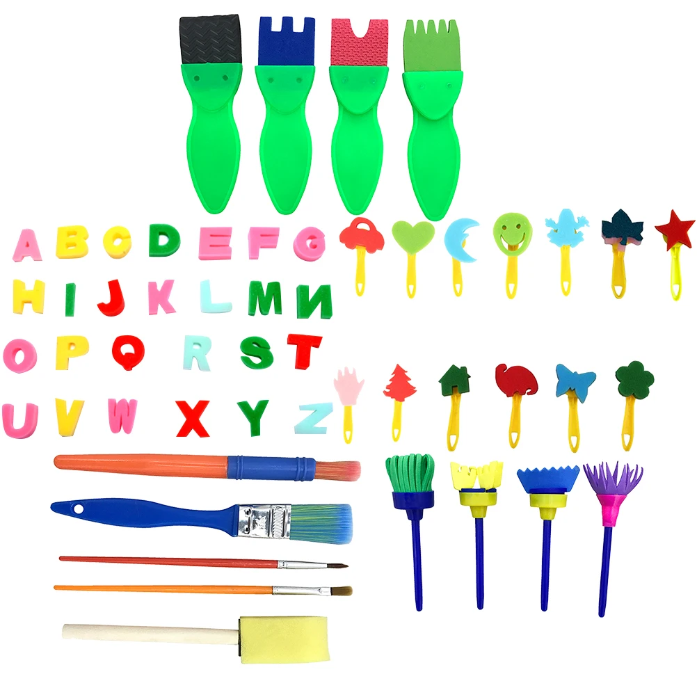

47Pcs Kids Painting Kit Sponges Brushes Foam Roller DIY Learning Art Supplies Set Safe Material Improve Creativity Color