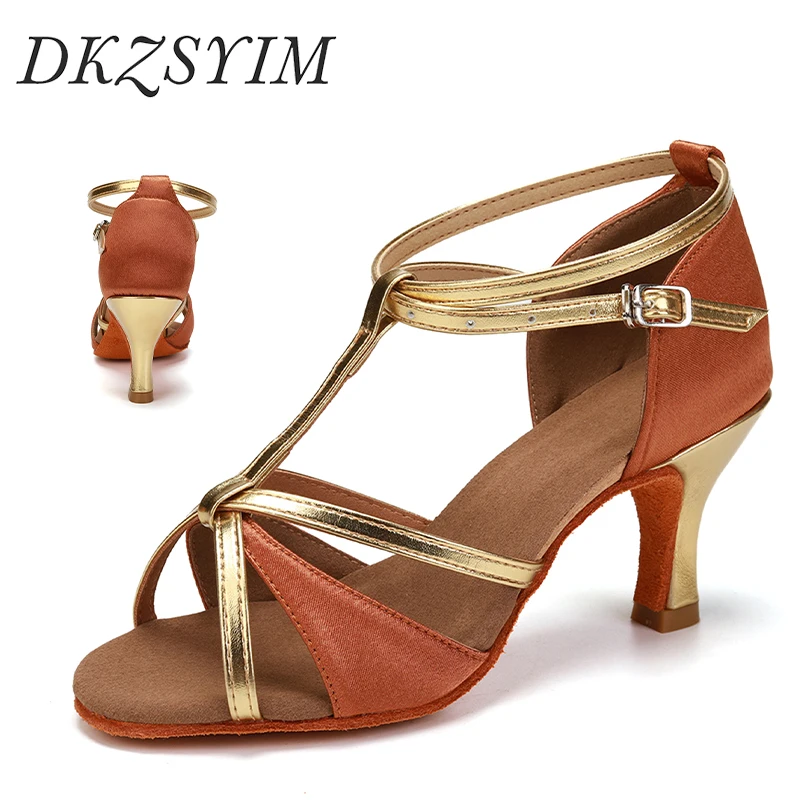 DKZSYIM Dance Shoes Women Tango Salsa Latin Dance Shoes Ballroom Dance Heels Soft Sole Women Sandals Ladies Latin Shoes 5cm 7cm