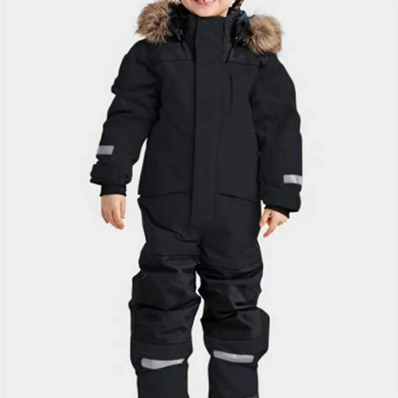 Children Ski Jumpsuit Boys Girls Winter Windproof Warm Outdoor Skisuits Fleece Hooded Jacket Pants Kids Skiing Snowboarding Wear