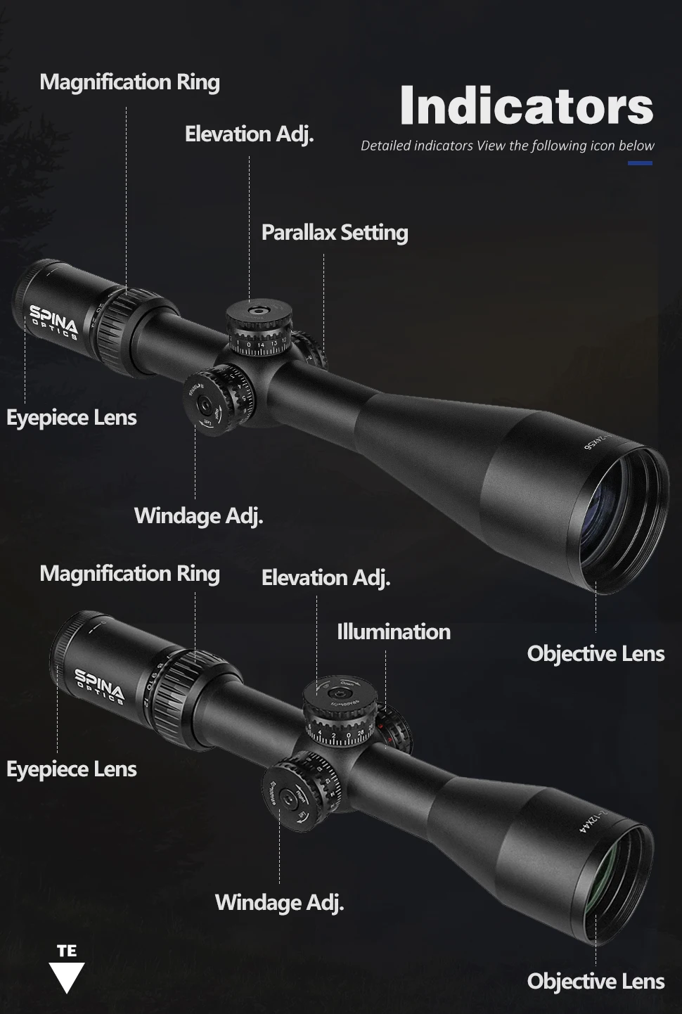 SPINA OPTICS Second Focal Tactical Riflescope Sniper Optical Sight Remote Hunting Turrets Lock Reset Fit AR15.223.308 etc