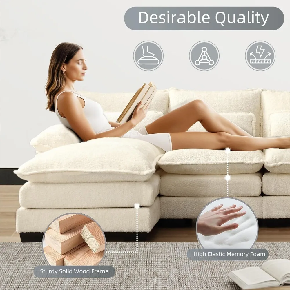U Shape Sectional Sofa  110" Modern Chenille Comfy Modular Sofa 4 Seat Upholstery Sleeper Sofa with Double Chaise image 6