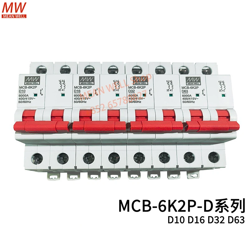 MEAN WELL Miniature Circuit Breaker Air Switch MCB-6K2P-C10 MCB-6K2P-C16 MCB-6K2P-C32 MCB-6K2P-C63 MCB-6K2P-D10 D16 D32 D63