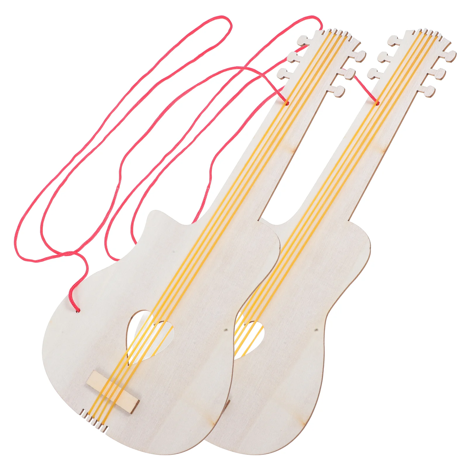 2 Pcs DIY Graffiti Wooden Guitar Cutout Kids Toys Children Painting Models Boys Decor Crafts Unfinished