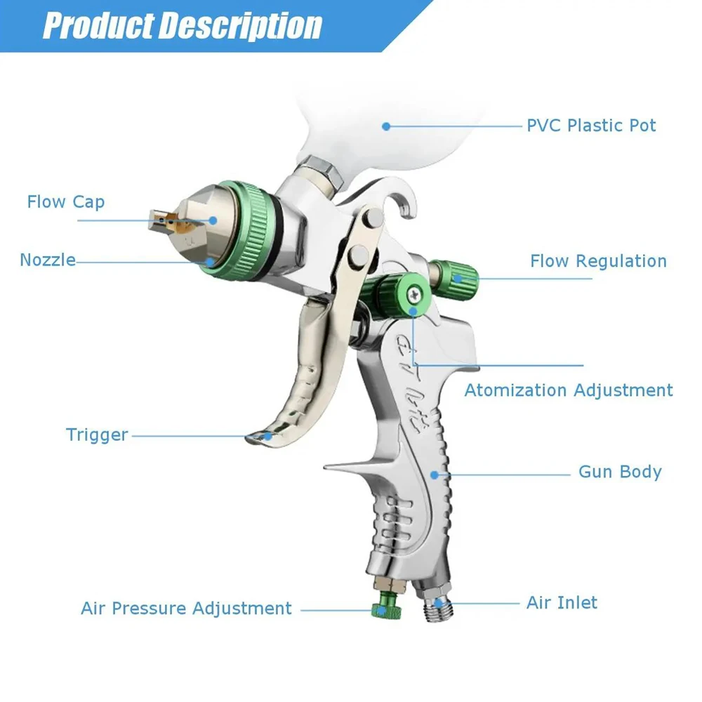 G2008 professionale HVLP 600ML 1.4/1.7/2.0mm ugello gravità pneumatica vernice ad aria pistola Spay per Auto strumento di riparazione Auto Kit di verniciatura