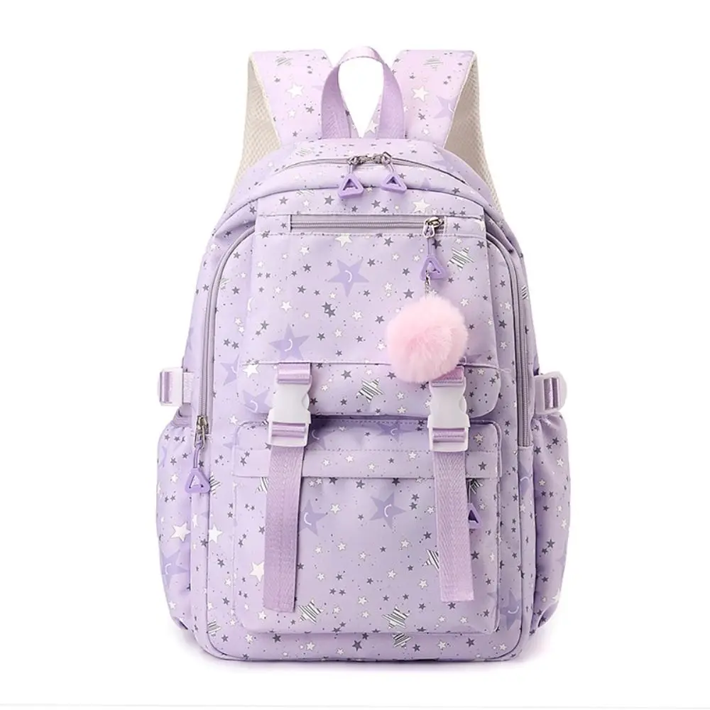 Cute Star Print School Backpack Adjustable Multi-pockets Girls Schoolbag Breathable Large Capacity Laptop Shoulders Bag Students