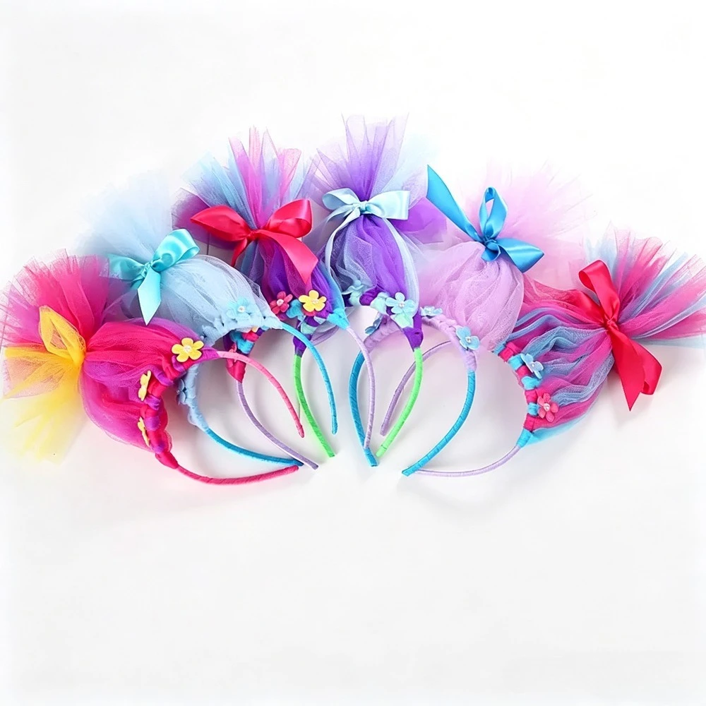 Accessoires de cheveux pour fête de princesse Trolls Poppy, bandeaux personnalisés pour enfants, accessoires de cosplay d'Halloween, couvre-chef, cadeau