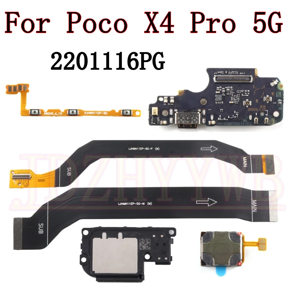 Bottom Earpiece Loudspeaker USB Charging Port Board For Xiaomi Poco X4 Pro X4Pro 5G Power Volume LCD Motherboard Flex Cable