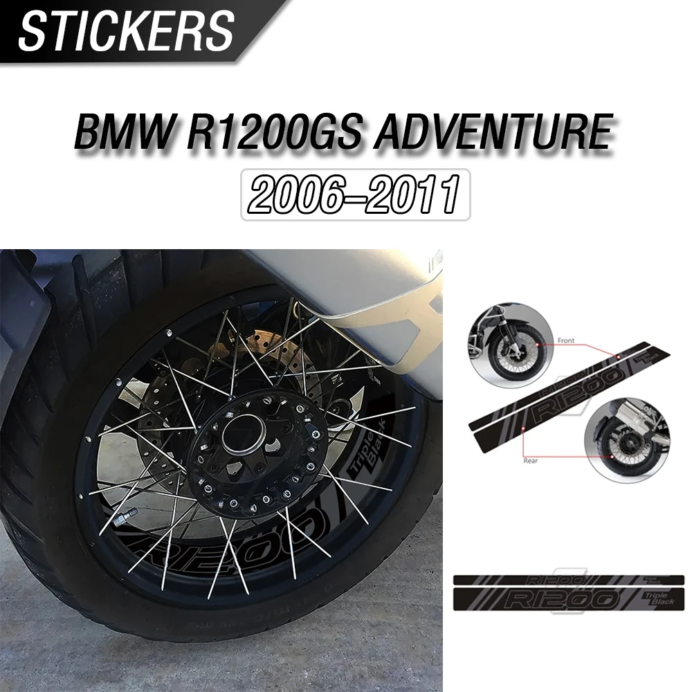 

For 2006 - 2011 BMW R1200GS Adventure Motorcycle Modification Triple Black Version Front and Rear Wheel Reflective Stickers