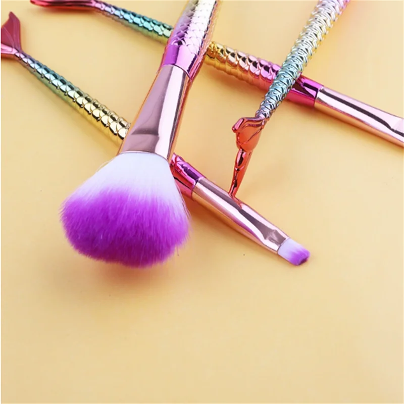 Nuovo modello sirena set di pennelli per trucco per sopracciglia a coda di pesce a 10 lame-pennello colorato per coda di pesce 3D pennello per ombretto strumenti di bellezza