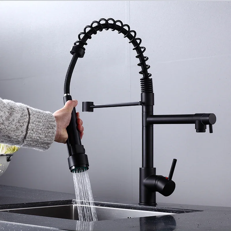 003 Luxury pullout sink taps pull out kitchen faucet matt black with pull down sprayer kitchen tap kitchen sink faucet