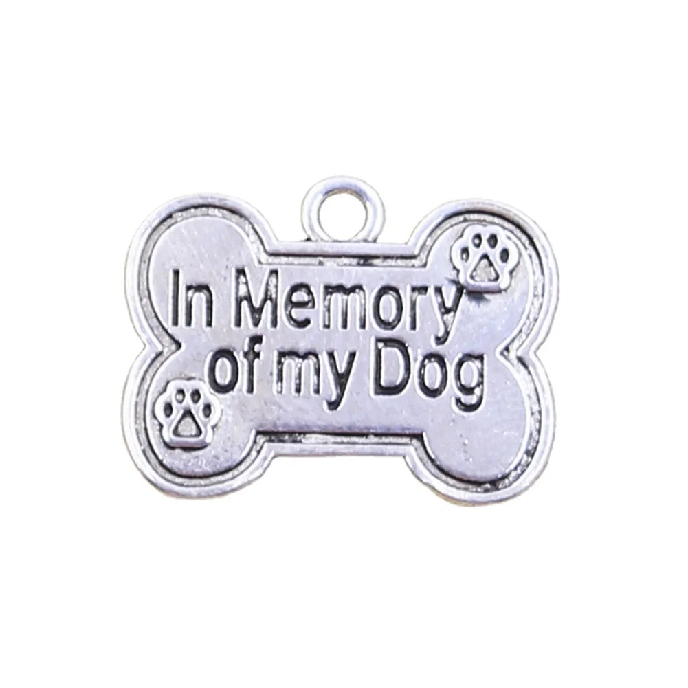 6pcs Charms Dog Bone Tag In Memory Of My Dog 19x25mm Antique Silver Color Pendants Making DIY Handmade Tibetan Finding Jewelry