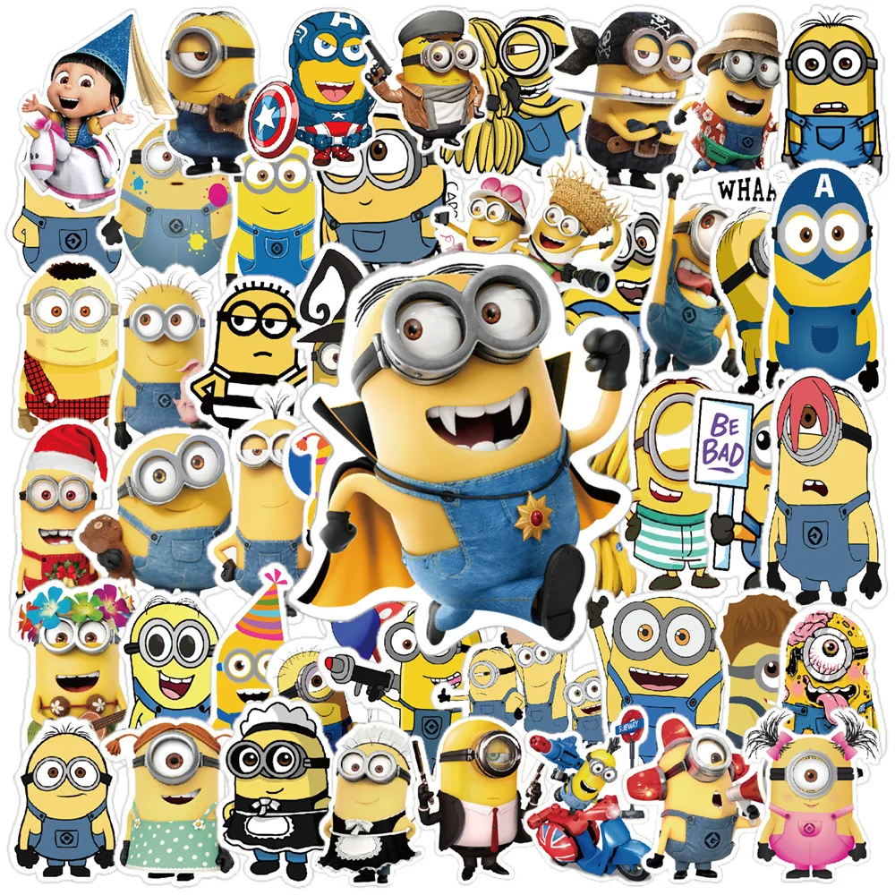 Imagem -03 - Minions Adesivos dos Desenhos Animados Anime Notebook Scooter Papelaria Copo de Água Mala Faça Você Mesmo Decoração à Prova Impermeável Água Adesivos Presentes 50 Peças